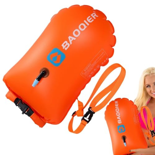 Bouée de Natatio | 28L Bouée de Natation Gonflable Swim Buoy Eau Libre | Sac Étanche Sac de Plage Imperméable avec Ceinture Réglable | Flotteur de Sécurité pour Triathlètes, Kayakistes