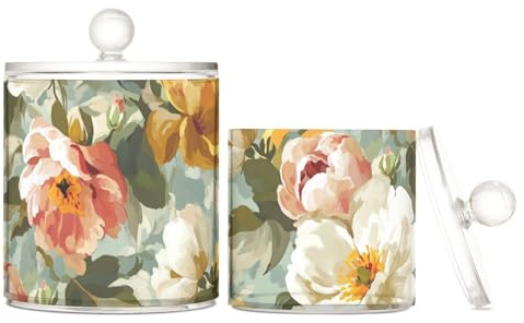 Contenitori vintage in plastica trasparente con coperchio, piccoli contenitori decorativi per tamponi di cotone, bastoncini di cotone, filo interdentale, graffette, confezione da 2