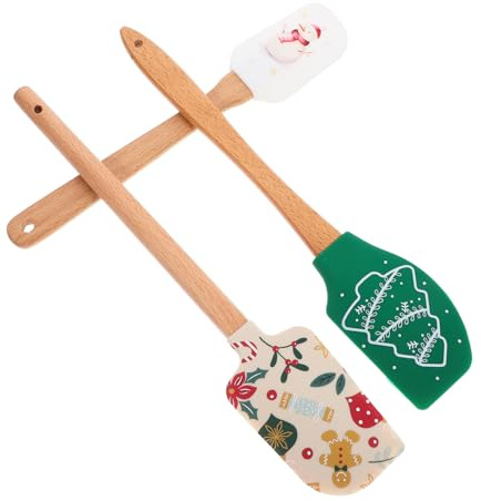 MAGICLULU 3 Pièces Spatules de Cuisine Silicone et Ergonomiques Grattoirs à Pâtisserie et Ustensiles de Table de Fête Noël avec Motifs Sapin Bonhomme Épices Bonhomme