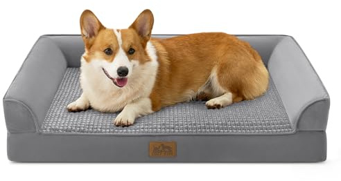 Cama ortopédica Cosy Kiss para Perros Grandes, sofá para Perros y Gatos con Acolchado de Espuma de Gran Soporte, Funda Impermeable y Base Antideslizante, Forma de U, Gris