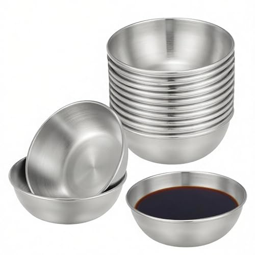 10 Pack 8.2 cm Silver Stainless Steel Dipping Bowls Small Bowls (Silver)