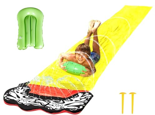 Nzkeuf Water Slide Mat, 15.7ft/480cm Slip Slide with 1 Bodyboards, Inflatable Slip and Slide Water Slide for Kids Adults Outdoor Water Play Activities