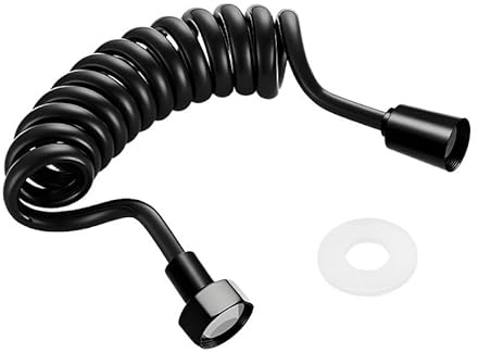 Flexible Bidet Shower Hose, 1.5M Black ABS Bathroom Faucet Hose, Telescopic Spring Tube with Plumbers Tape for Toilet Faucet, Bidet Sprayer, Pet Washing