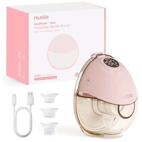 Nuliie JoyFlow Pro Tragbare Milchpumpe — Mit Nachtlicht & PPSU-Auffangbehälter, BPA-frei, elektrische Pumpe mit 4 Modi & 12 Saugstufen; inkl. 24-mm-Trichter mit 17/19/21-mm-Einsätzen, 1er-Pack (Rosa)