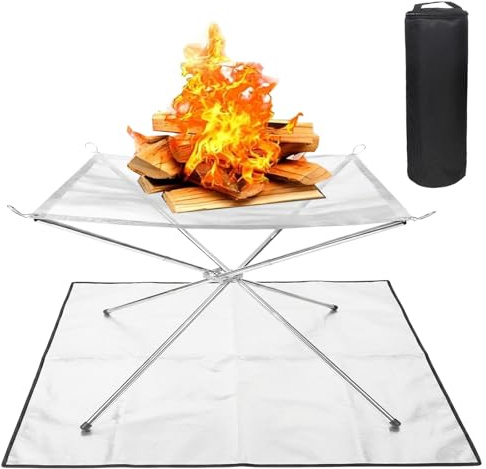 Tragbare Feuerstelle für Außen,56CM Feuerschale Edelstahlgeflecht Feuerstelle Grill mit Feuer Pit Mat und Carry Bag,Fire Pit Outdoor Edelstahl Feuerstelle fur Outdoor,Garten, Camping, Patio, BBQ