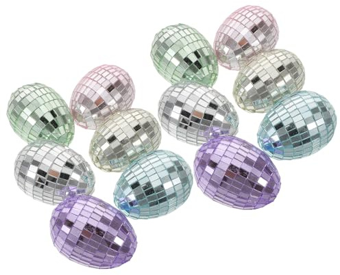 HAMPPLIES 12 Stück Ostereier Hängeornament Verzierte Glas Mosaikeier mit Schaumstofffüllung 4x6cm Bunte Frühlingsdeko für Osterbaum Tisch und Wohnaccessoires