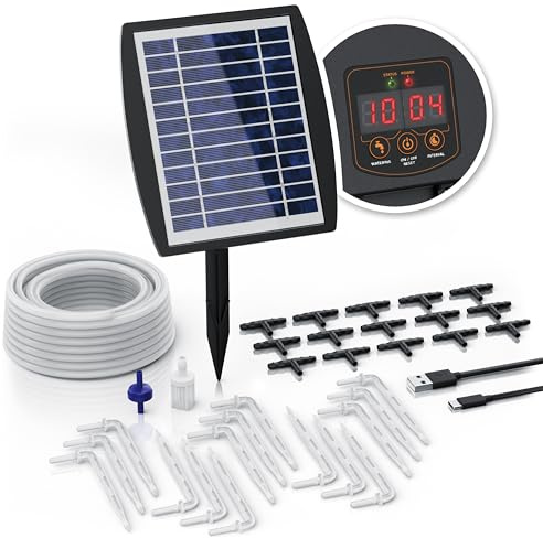 Brandson - Bewässerungssystem Solar mit Computer - automatische Tröpfchenbewässerung – nachhaltig mit Solarmodul – Set mit 35 Teilen – bis zu 15 Topfpflanzen - Bewässerung Garten Balkon Terrasse