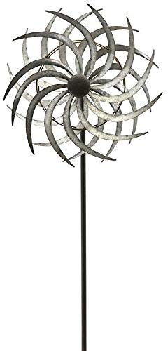 Klocke Gartendekoration Windrad Garten Silber - Metall - Ø 40cm / Höhe: 150cm - Wetterfest - Hochwertige Qualität & Stabiler Standstab - Gartenstecker/Metallwindrad/Windräder - Gartendeko