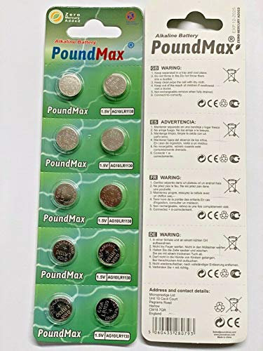 PoundMax Button Cell LR1130 10 Pack, 1,5V, Alkaline Battery