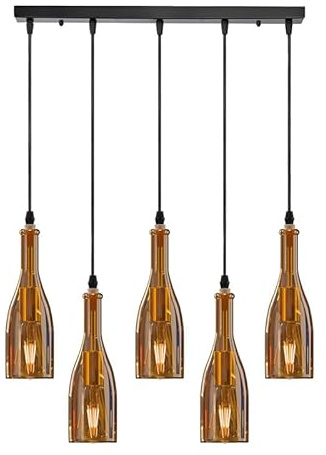 5 pz moderno soffitto lampada a sospensione paralume vintage lampadario bottiglia di vino luce (giallo)