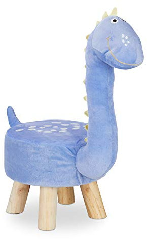 Relaxdays Tierhocker Dino für Kinder, Plüschbezug, rund, Sitzgelegenheit Kinderzimmer, Kinderhocker Tiermotiv, blau, 57 x 28 x 57 cm