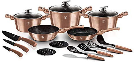 BH/6161 - Set di pentole, 17 pezzi, colore: oro rosa