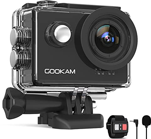 GOOKAM Action Cam 4K 20MP WiFi Actionkamera 40M Unterwasserkamera EIS Sportkamera mit Externe Mikrofon 2.4G Fernbedienung HD Loop-Aufnahme Helmkamera 170°Weitwinkel mit 2x1350mAh Akkus