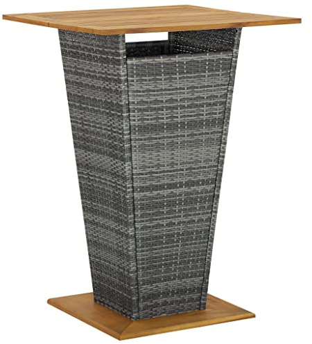 vidaXL Akazienholz Massiv Bartisch Gartentisch Stehtisch Bistrotisch Partytisch Esstisch Terrassentisch Balkontisch Grau 80x80x110cm Poly Rattan