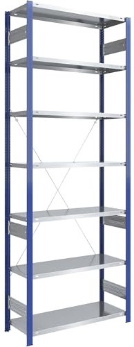 eurokraft | Steckregal | Bauart leicht | einseitig | HxBxT 3000 x 1000 x 500 mm | blau/verzinkt | Grundregal
