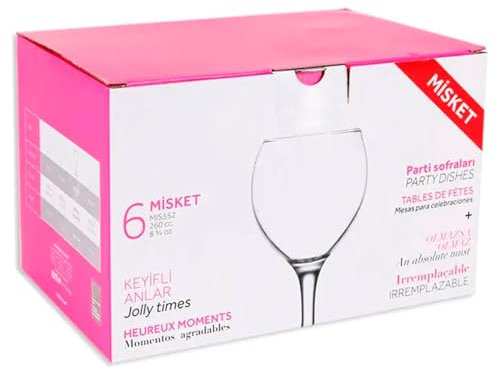 Acan Tradineur - Pack de 6 Copas - Modelo Misket - Capacidad: 260 ml - Ideal para Vino - Aptas para lavavajillas - Tamaño Aprox: Ø 6,7 x 16,5 cm