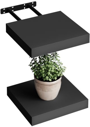WOLTU Wandregal,Schweberegal Schwarz,25x22.9x3.8cm,MDF 2er | Wandregal 2er Set, Regalbrett, freischwebend Schweberegal, Wand Regal Wandboard für Büro, Wohnzimmer, Schlafzimmer, Küche