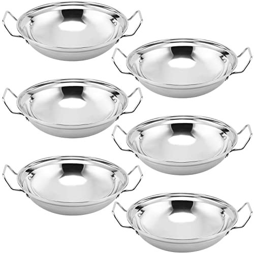 SINJEUN Juego de 6 Platos de Acero Inoxidable para Servir Balti 22cm/8.6, Platos Redondos para Servir Curry, Grandes Cuencos Batli para Restaurantes, Bares, Cocina India
