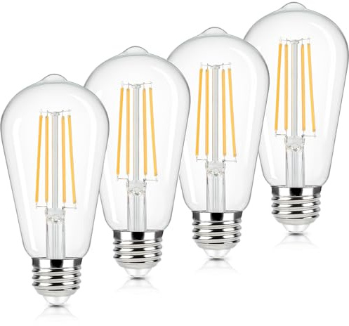Brightever 4-Pack Vintage LED Edison Bulbs 60W Equivalent, 6W ST58 2700K Warm White Antique LED Filament Bulbs, E26 Medium Base, Non-dimmable Clear Glass Style for Home and Commercial