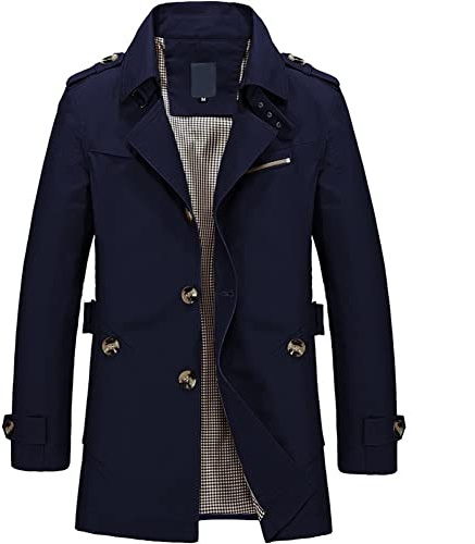Cesisan Trench for uomo, spalline in cotone, cintura monopetto, fodera scozzese, leggero, casual, da viaggio, affari per la protezione dal freddo e dal vento