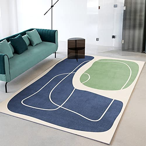 Teppich wintergarten deko,Blau, Grün, Gelb, Einfaches Design, Rutschfester Teppich teppiche fürs kinderzimmer,Room dekor 140x200cm