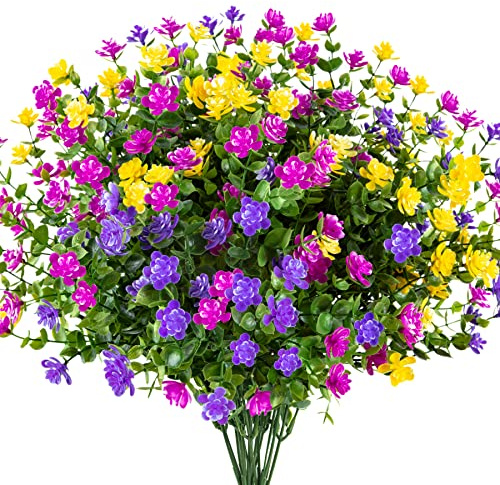 Hywean Homd 9 Bündel 3 Blumenstrauss Künstlich, künstliche Blumen im Topf echt und natürlich UV-beständig, Blumenstrauß Pflanzen für Zuhause Balkonkasten Veranda Outdoor Korridor Garten Dekoration.