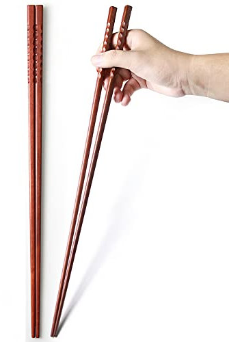 Bacchette lunghe, 42 cm, in legno naturale, allungate, in legno tradizionale cinese, per hotpot, frying, cooking, noodle, 2 paia