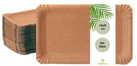DeinPack braune Pappteller Frischfaser 16 x 23 cm 250 Stück I Pappteller aus Karton I Einwegteller für Geburtstage, Grillfeiern & Partys | fettbeständig I recycelbar und biologisch abbaubar