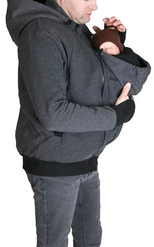 HEGZA 2 in 1 Multi-Function Mens Kangaroo Sweatshirt Hoodie Jacket for Dad and Baby Carrier Pullover Sweater,Gray,XL