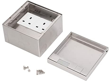 YWBL-WH Stainless Steel Flush Mount Recessed Socket Box 2 Gang | Dual 3 hole concealed floor outlet, waterproof sealing ring, PC flame retardant, with junction box, for kitchen worktop