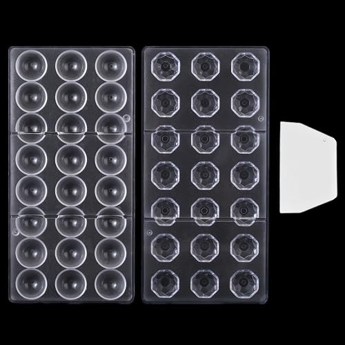 Binwat Lot de 2 moules à chocolat en polycarbonate avec grattoir (demi-cercle + diamant)
