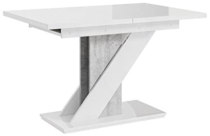 MEBLINI Esstisch Ausziehbar - Esszimmertisch Modern - Küchentisch - Säulentisch - Ausziehtisch - Dining Table - Esszimmertische - 120-160x80x75cm - MEVA - Weiß Hochglanz/Betonoptik