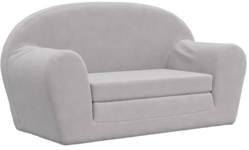 vidaXL Kinder-Schlafsofa 2-Sitzer Hellgrau Weicher Plüsch