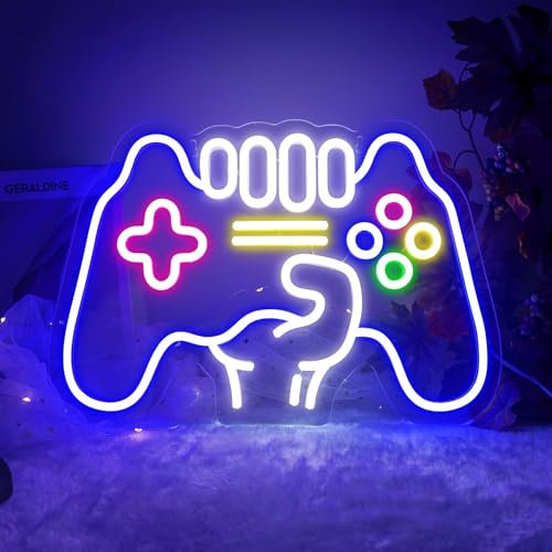 JIURUIFFC Letreros de Neón para Juegos, Iconos de Botón de Jugador, Luz de Neón Acrílica Alimentada por USB, Regalos de Juegos, Fiesta de cumpleaños, Luz de Neón LED para Decoración de Pared