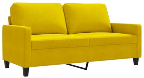 vidaXL Sofa 2-Sitzer, Loungesofa Couch mit Armlehnen Rückenkissen, Wohnzimmersofa Designsofa mit Metallgestell, Sitzmöbel Zweisitzer, Gelb Samt