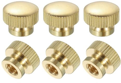 QUARKZMAN Tuercas de Pulgar Estriadas, 6 Unidades M6 x D14mm x H11mm de Latón con Cabeza Alta y Agujero Ciego con Cuello, Perillas Redondas de Cabeza Alta con Agujero Ciego