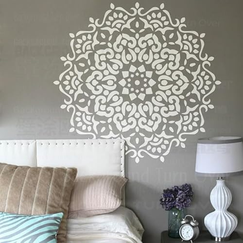 Runde Blumen-Mandala-Schablonen für Wände, Vorlagen zum Bemalen, Dekorieren, wiederverwendbare Dekoration, Malerei an der Wand, Schablone, Ziegelgröße, Spachtel, Waschmaschine, tragbare Möbel, 42 cm