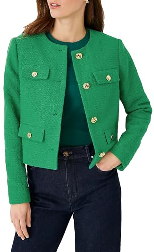YEXPINE Cropped Tweed Blazer Jackets for Women Elegant Slim Collarless Business Casual Outfits Spring Jackets, Green, M