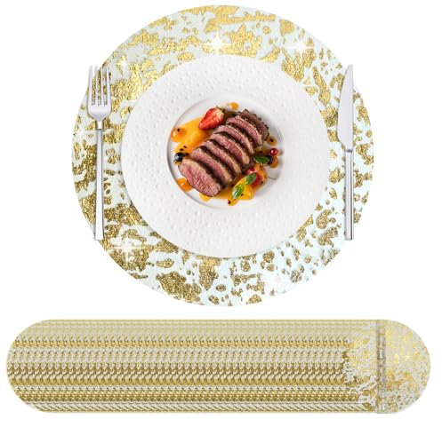 Hysenm Set di 50 tovagliette usa e getta dorate, ultrasottile 33 cm rotonde in rete pressata, tovagliette usa e getta per la decorazione della casa, tavolo da pranzo, matrimoni, feste di compleanno