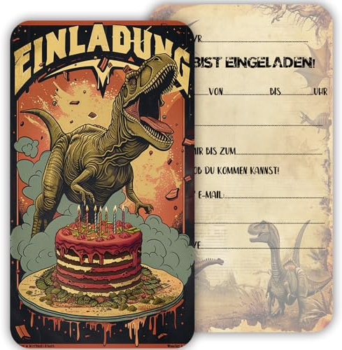ZELAITE 12 dinosaur Einladungskarten zum Kindergeburtstag, Einladung Kindergeburtstag für Mädchen Jungen Geburtstagseinladungen Kinder Geburtstagsfeier Kinderparty (E)