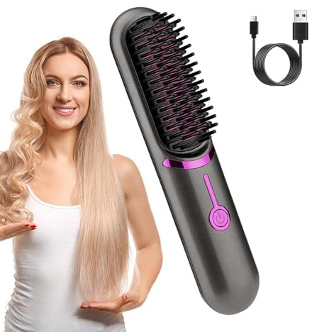 Peine para alisar el cabello – Peine caliente para barba, peine alisador 3 en 1 | Peine de anillo de caliente con pantalla LED, 5200 m Ah con 40 a 50 minutos de tiempo de uso, de cable