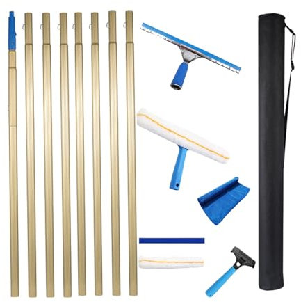 MiSMiAO Limpiacristales Profesional Extensible Ventanas Extensible Enjugador de Ventanas de 120-1200cm para Ventanas Altas Interiores y Exteriores[150CM*8]