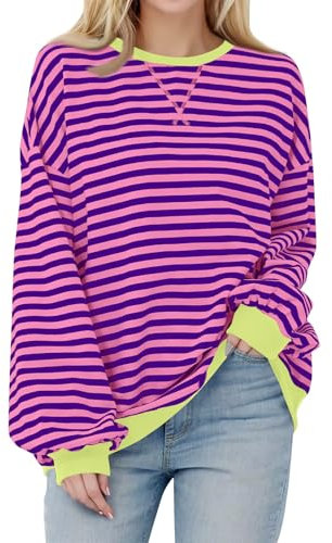 Damen Pullover Shirt Damen Ringelshirt Damen Oversize Shirt Pullover Damen Gestreift Tops Y2K Shirt Wollweiss Schwarz Gestreift Damen Shirt Damen Pullover Weißes T-Shirt Rosa S
