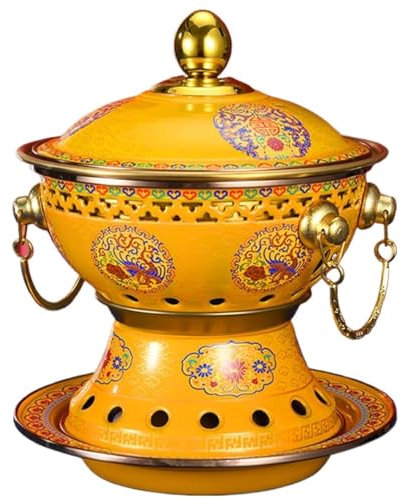 holzkohle chinesische kochsuppe alt， Chinesisches Fleischfondue, Lamm-Outdoor-Kocher, Picknick-Kocher, multifunktionaler Hot Pot, Suppenkochgeschirr, tragbarer Picknick-Kocher(Yellow)