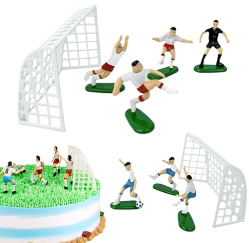 Soccer Team Cake Topper and Decoration Set With Goal Post, Ball and Team Scene Ornaments for Football Themed Supplies