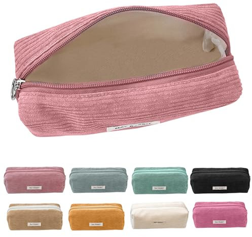 Guishop-EU Mäppchen Cord-Stoff,Pencil Case，Federmäppchen Milchig Grau für Mädchen Teenager, Federtasche Stiftetasche Stiftemappe Pencil Case Schulmäppchen für Schule, Büro (rosa)