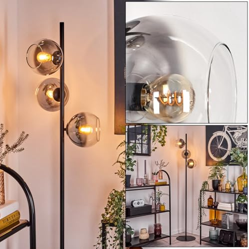 HOFSTEIN Stehleuchte Koyoto, Stehlampe aus Metall/Glas in Schwarz/Rauch/Klar, Leuchte im Retro/Vintage-Design mit Glasschirmen Ø 15cm u. Fußschalter, 160cm, E14, Wohnzimmer, Schlafzimmer, Esszimmer