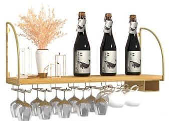WXZXWXZX Weinregal Wand Klein Flaschenregal Schmal Wine Rack Bar Regal Wand Weinschrank Hausbar Barschrank mit Weinglashalter Weinständer Getränke Regal für Bartheke Wohnzimmer(Gold,100cm(39.37in))