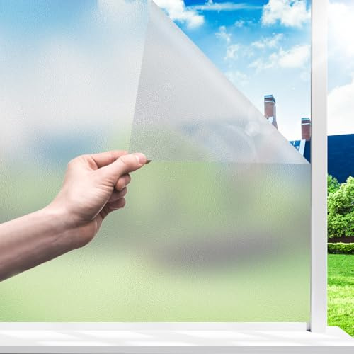 Funfox Fensterfolie Matt Blickdicht Milchglasfolie Fenster Selbstklebende Sichtschutzfolie Anti-UV Statische Haftung Fenster Folie für Badzimmer Weiß Matt 60 x 200cm