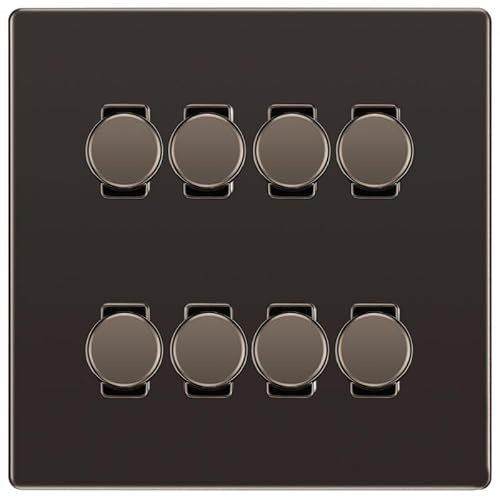 BG Black Nickel Screwless Flat Plate 8 Gang Trailing Edge LED Dimmer Light Switch 2 Way Custom Switch